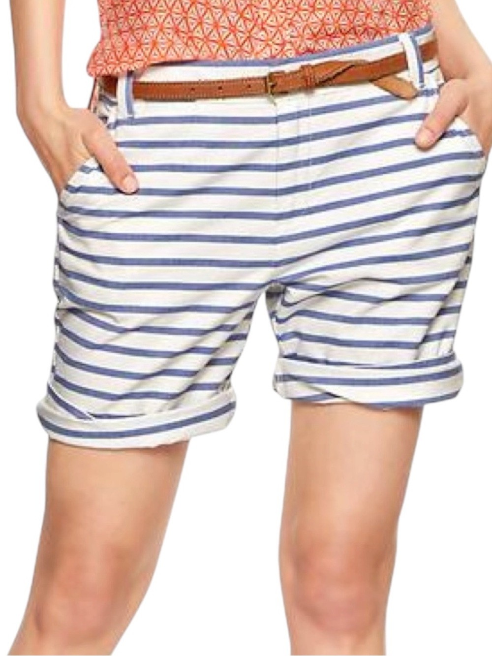 Khakis by GAP White/Blue Stripe Cotton Boyfriend Roll Up Shorts (4)